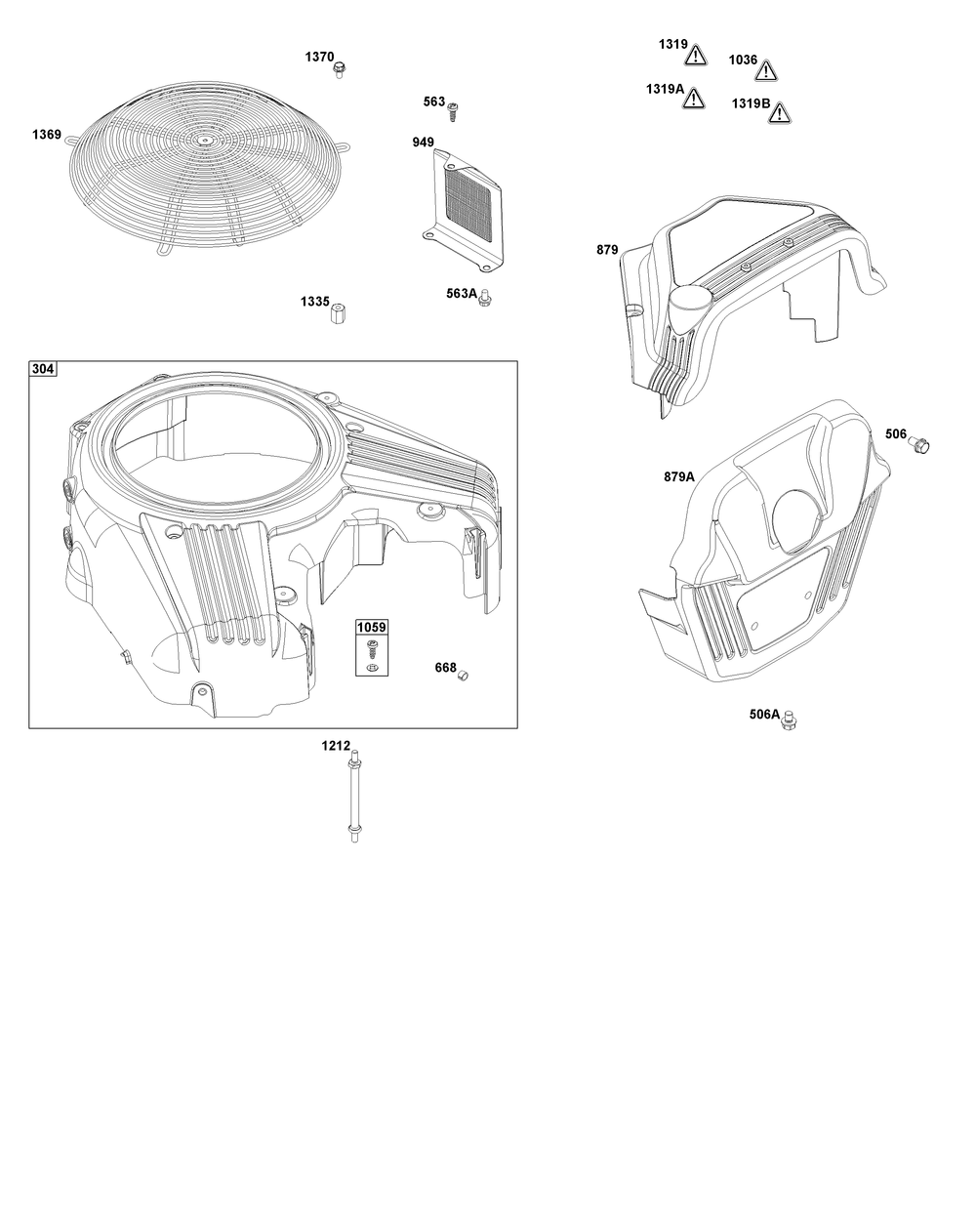 Blower Housing Group Diagram and Parts List for 61G877-0003-J1 400000 - 699999 Briggs and Stratton Engine